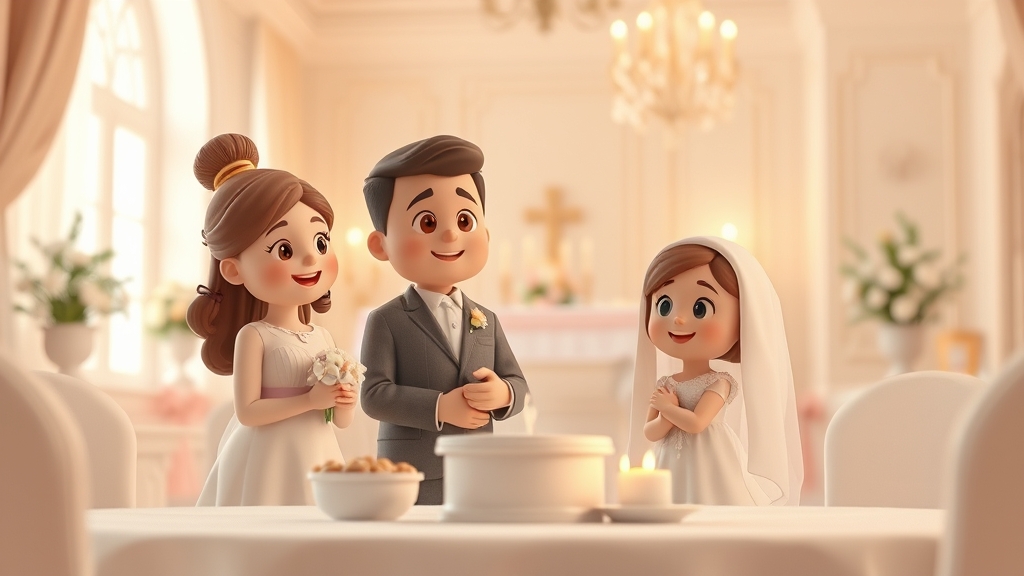 Ilustrație editorială 3D despre cum pregătești familia pentru fotografii la biserică